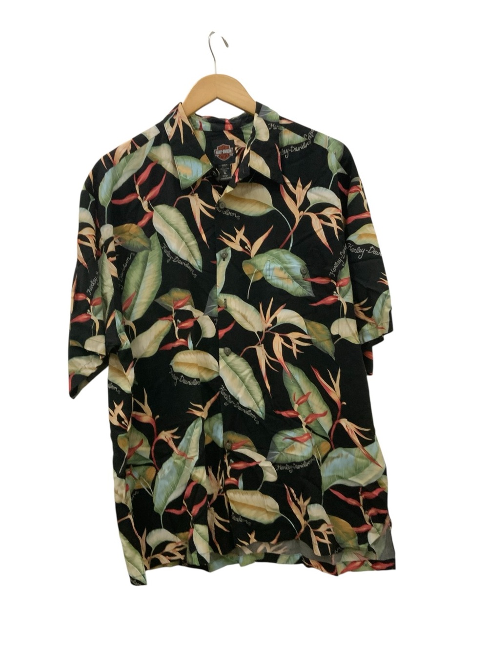 Harley-Davidson Black Tropical Leaf Short-Sleeve Shirt Jacket XL